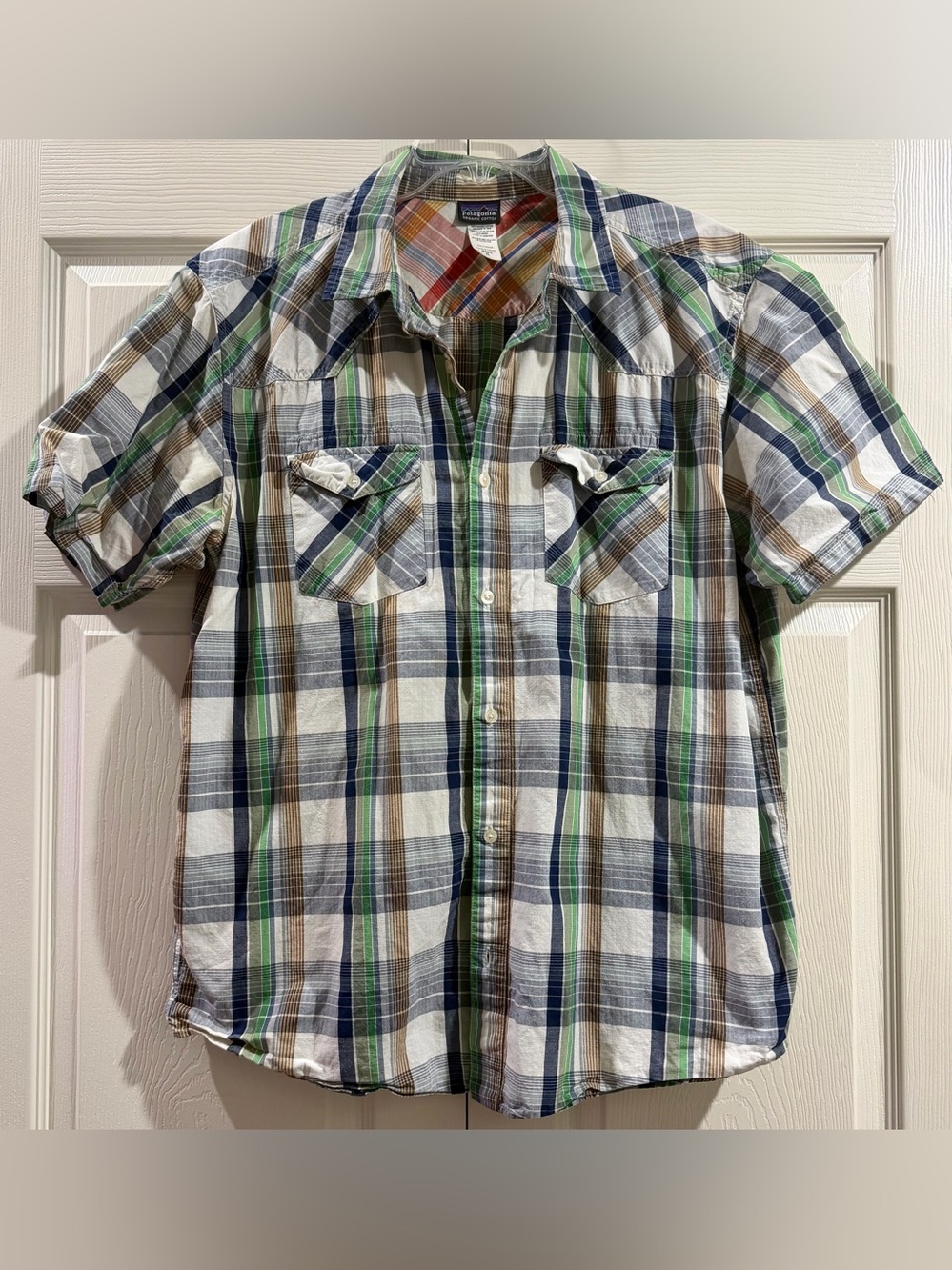 Patagonia Three Trees Shirt Men’s Sz XL Short Sleeve Button Up Plaid Pocket
